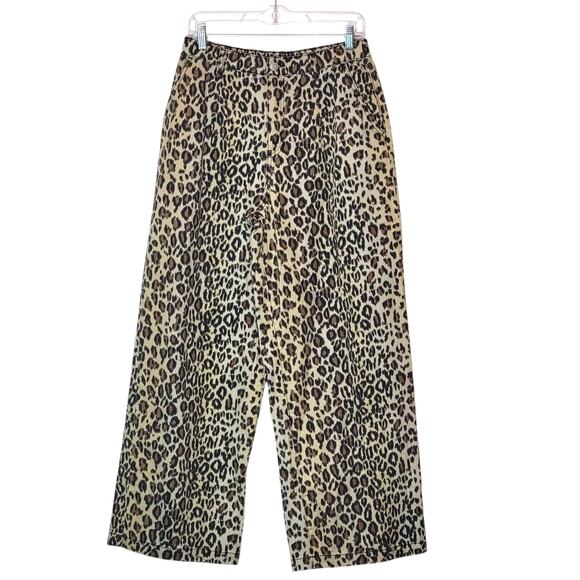 House of Harlow Leopard Animal Print Pant Wide Leg High Rise Brown Black Size M - Picture 13 of 13